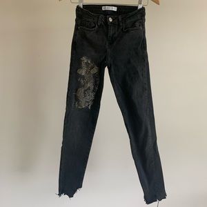 Zara Embroidered Grey Skinny Jeans